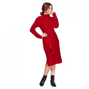A New Day High Mock Neck Long Sleeve Belted Knit Sweater Dress,Red - XXL NWOT!